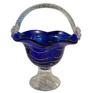 Hand blown candy or fruit bowl in cobalt blue